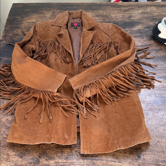 Vintage suede leather Brown Fringe Jacket - Picture 3 of 17